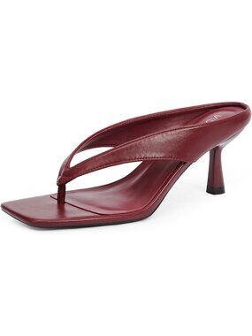 Women’s Kitten Heels Flip Flops Burgundy Slip On Open Toe Low Heels Square Slide